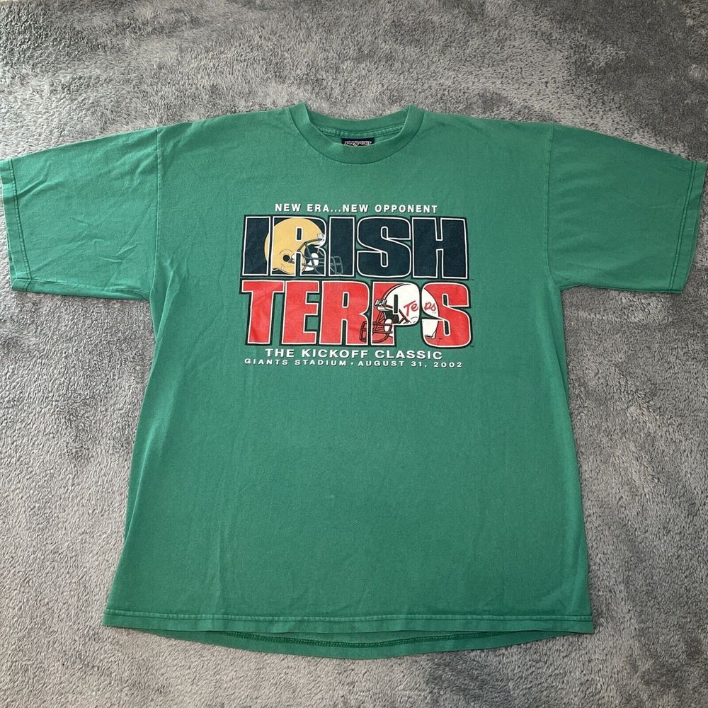 VTG Notre Dame Fighting Irish Shirt Men XL Green Short Sleeve USA Made JanSport